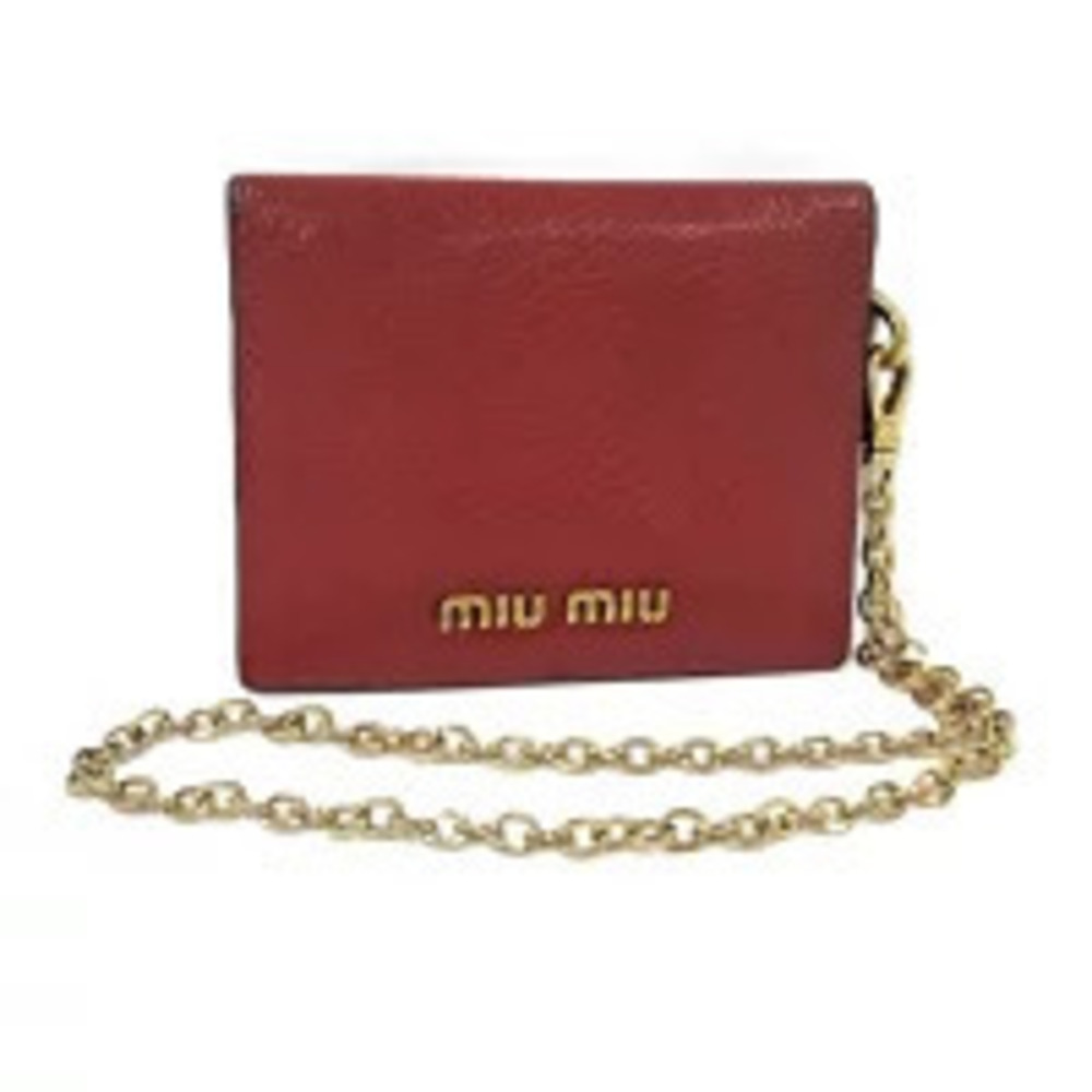 Miu Miu Card Case Wallet Pass Chain Leather Red